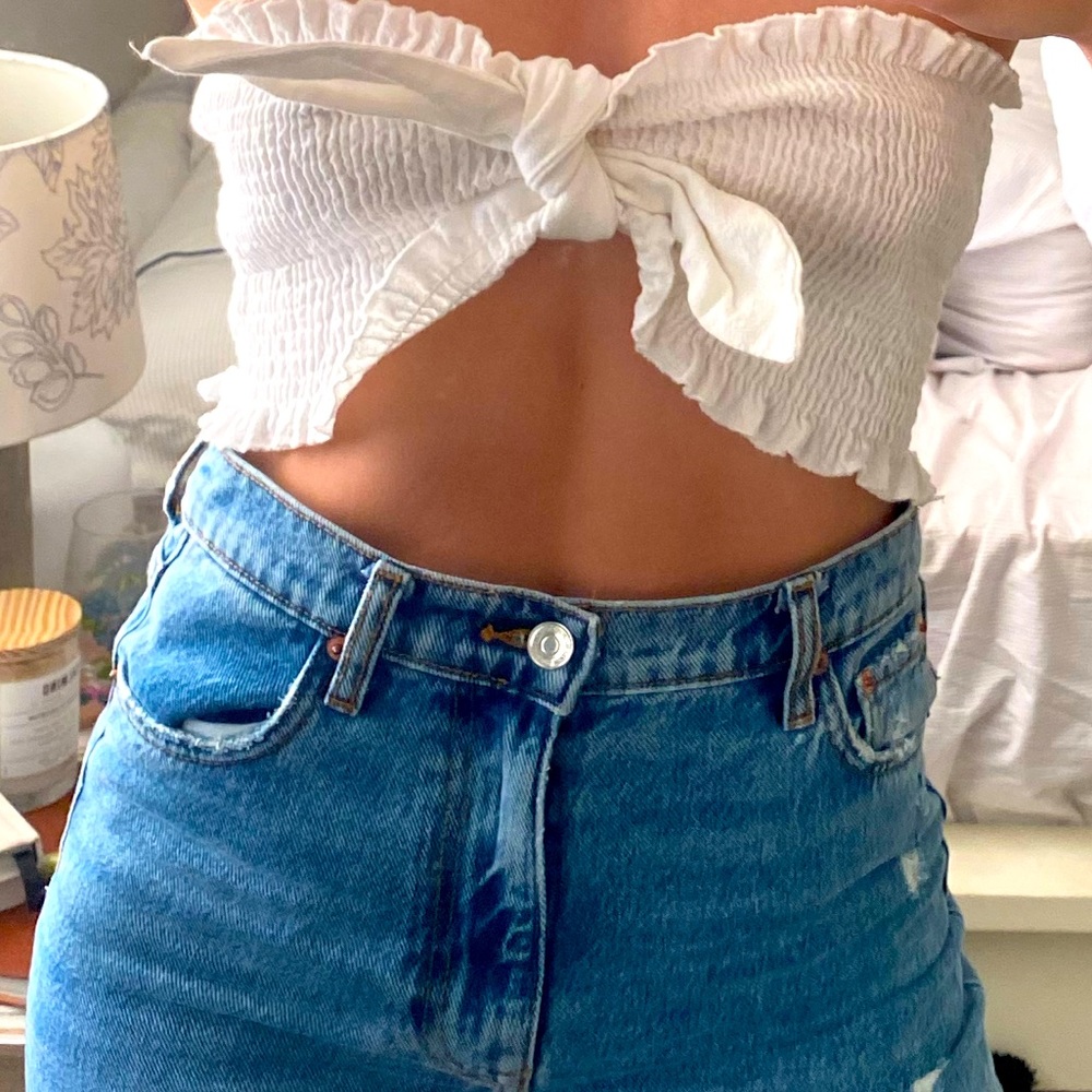 Princess Polly smocked white tube top with tie